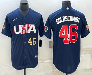 Mens USA Baseball #46 Paul Goldschmidt Number 2023 Navy World Baseball Classic Stitched Jersey